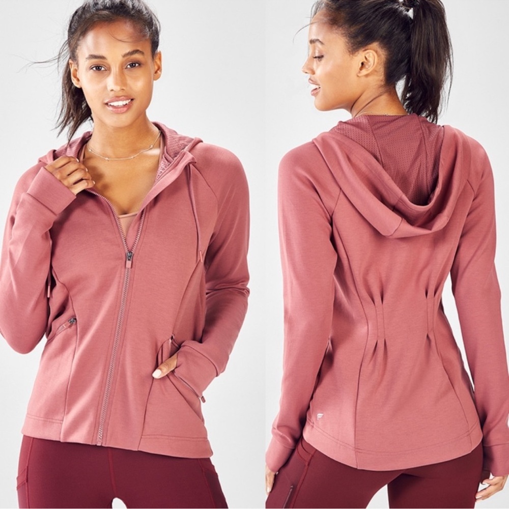 Fabletics Sammy Dark Rouge Hooded Hi-Low Hem Jacket